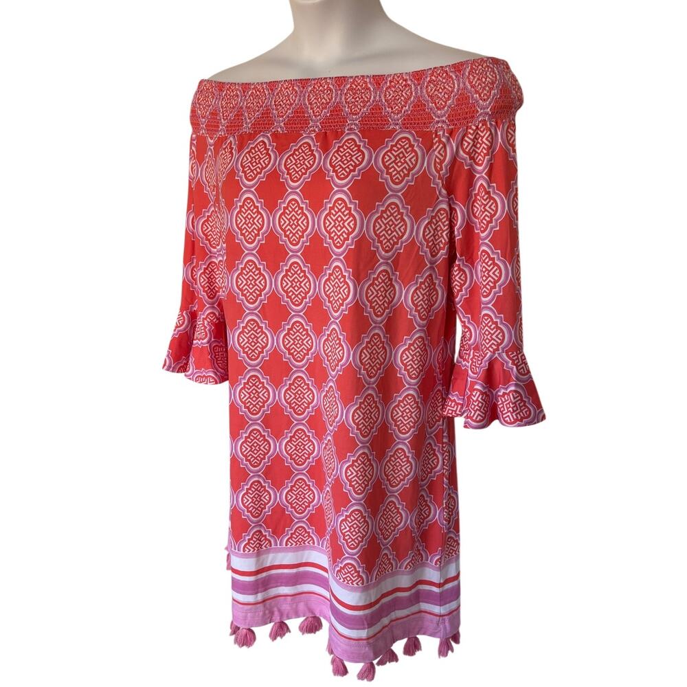 Cabana Life Coral Geo Coverluxe Smocked Dress Off the Shoulders UPF 50+ size XL - Picture 7 of 12